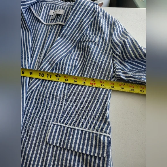 ELLE Open Front Vneck Blazer Shacket Women White/Blue striped 3/4 Sleeve Sz: M - Picture 10 of 14